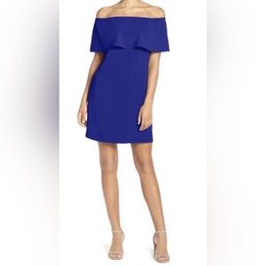 Charles Henry Off-Shoulder Blue Mini Dress